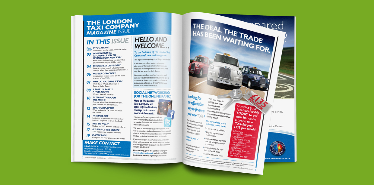 London Taxi Company Newsletter Spread